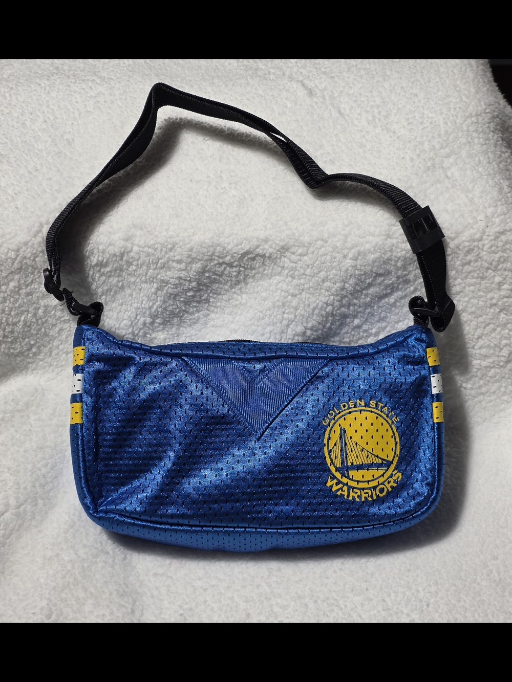 Golden State Warriors Blue Mesh Jersey Style Material Zipper Shoulder Bag.
